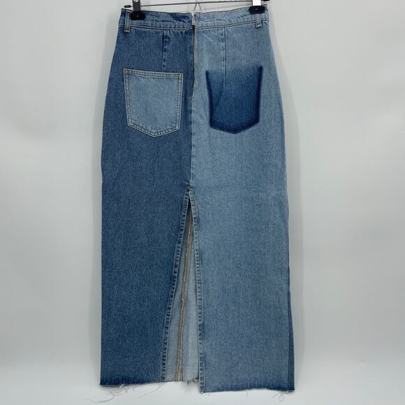 ZARA Women The 90s Y2K Collection Denim Midi Skirt Size S Blue Back Slit Pencil - Picture 3 of 8